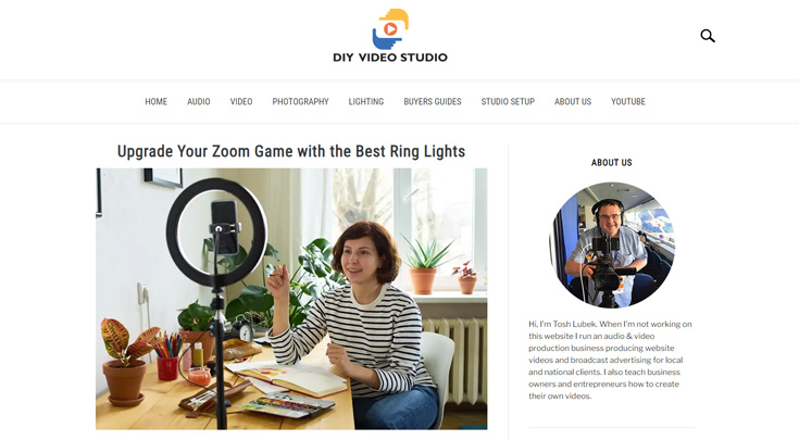 Screen shot of ring light article post on divideostudio.com